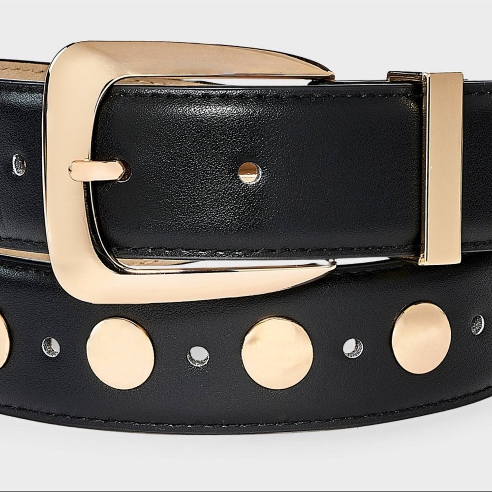 Black Leather Belt with Gold Accents Size XXL